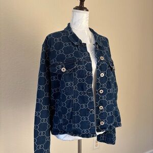 Ashley Stewart Y2K‎ Monogram Stretch Denim Jacket Size 22/24 Plus